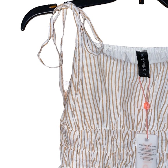 NWT MINKPINK Koa Strappy Mini Dress in White & Beige Stripes - Picture 7 of 10